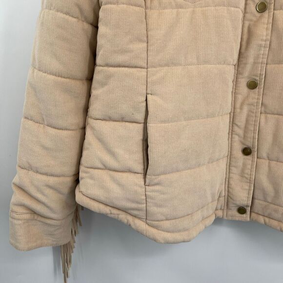 Idyllwind Beige Long Sleeve Knox Corduroy Fringe Puffer Jacket Size XL - Picture 6 of 9